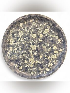 Vintage Daher Blue White Plum Blossom Tin Tray 16" Made in England N.Y.
